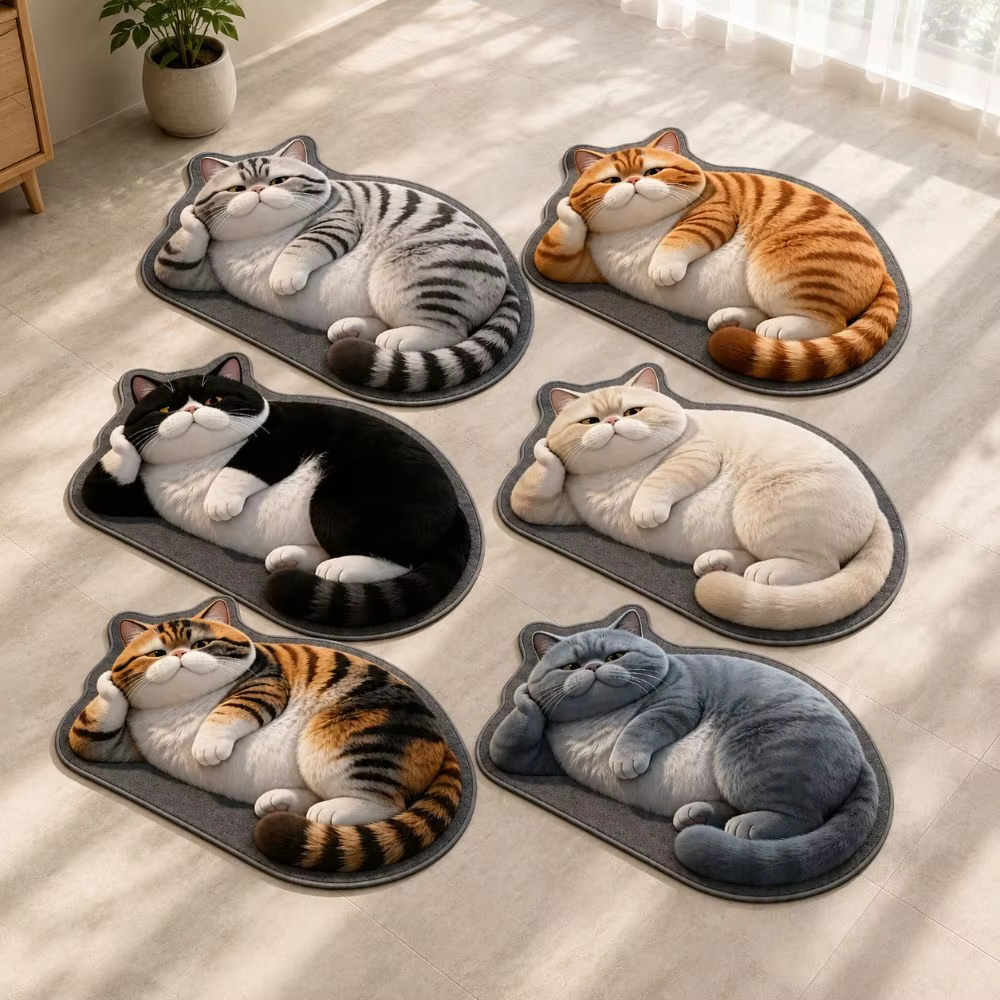 Tapis de sol 3D en terre de diatomée pour chat, 40×60CM, tapis de salle de bain réaliste, absorbant l'eau, lavable, tapis de porte de chambre, décoration intérieure