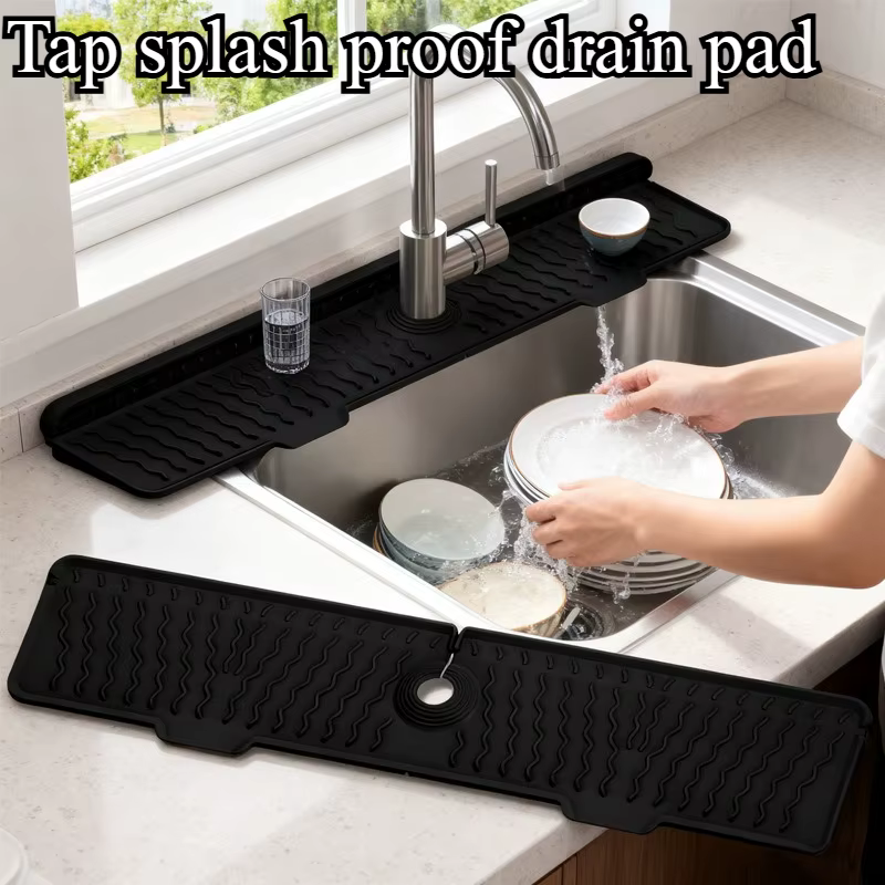 1 tapis d'évier antidérapant robuste | Matériau en silicone pliable gris/noir