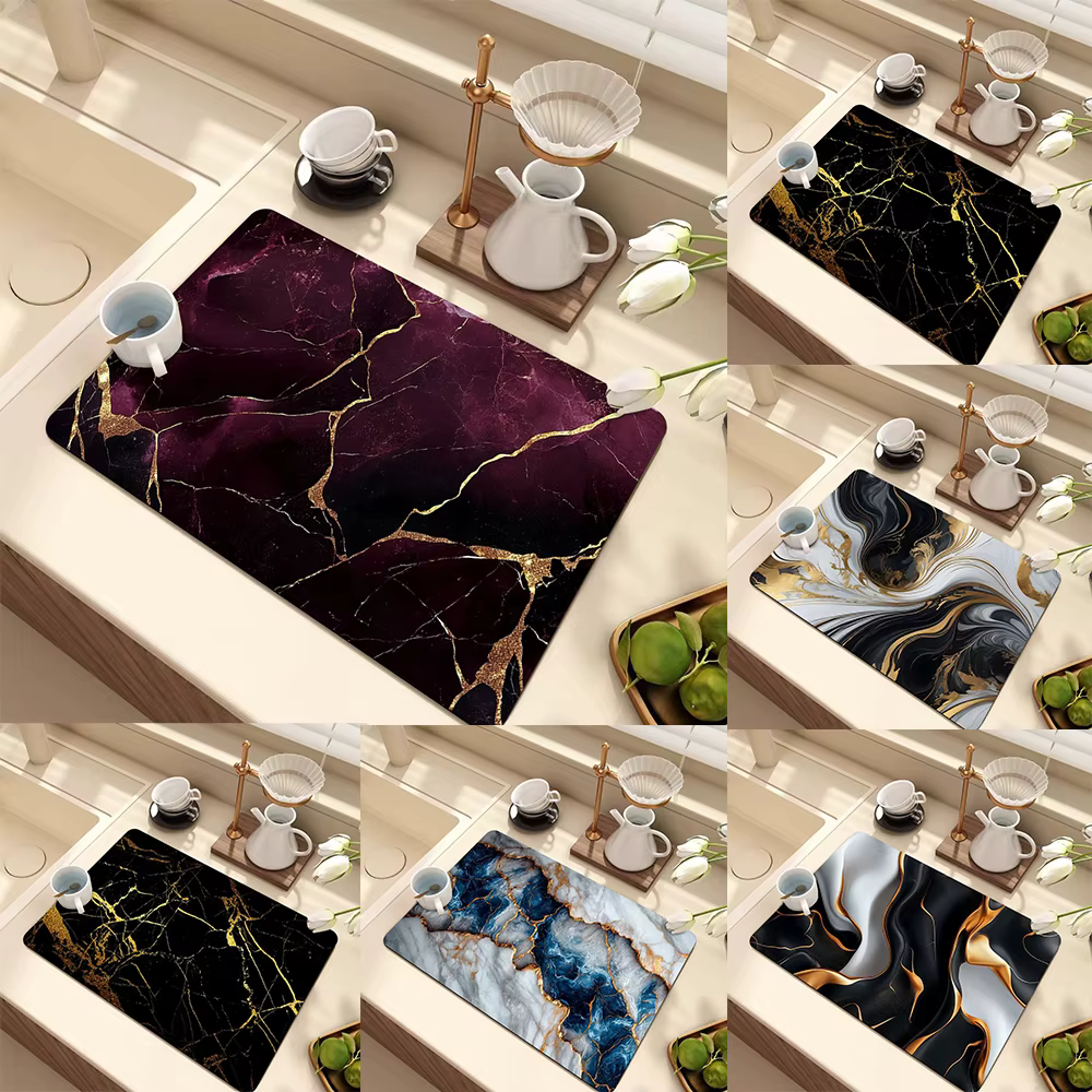 Tapis de séchage à motif de marbre