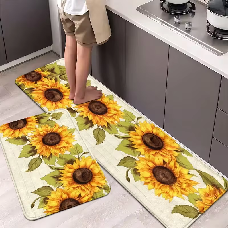 Tapis de sol antidérapant en forme de feuilles de tournesol vertes
