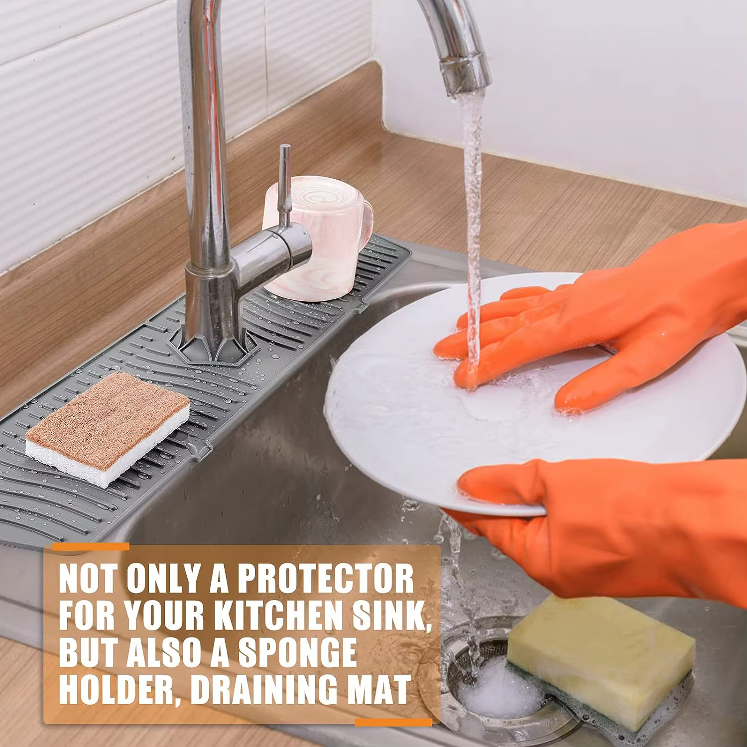 Tapis de protection long en silicone pour robinet d'évier