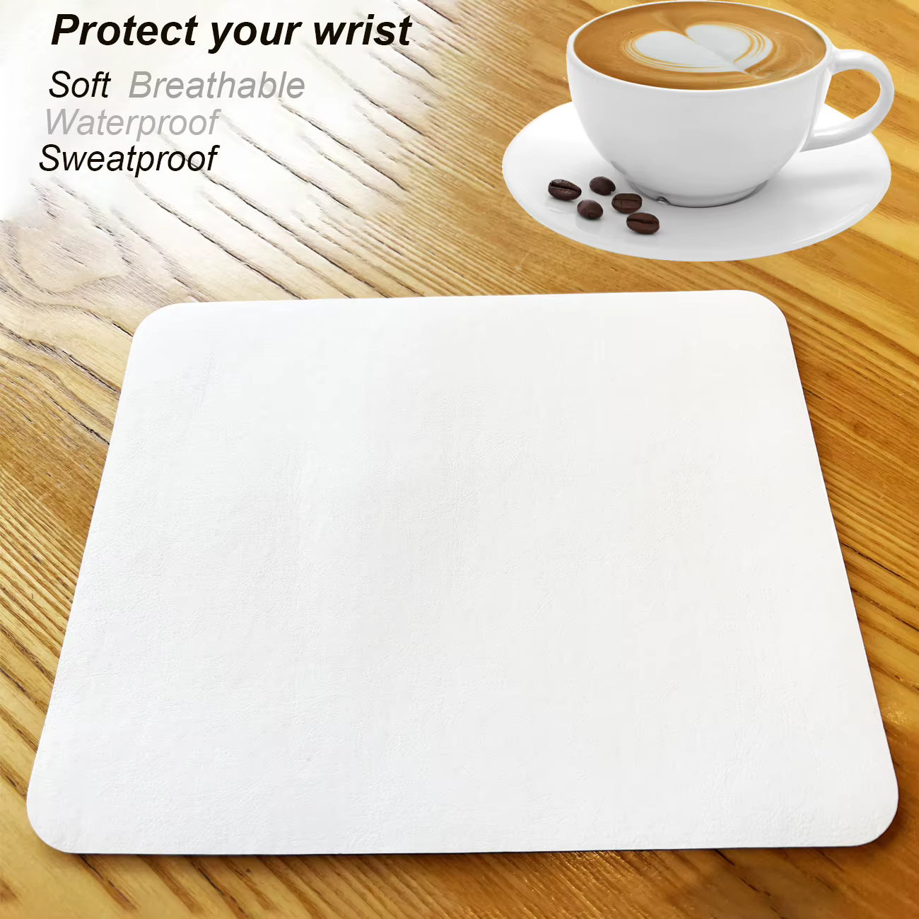 Tapis de souris en cuir souple blanc avec base antidérapante à motif Lichi imperméable pour la maison/bureau/jeu, 10x8 pouces