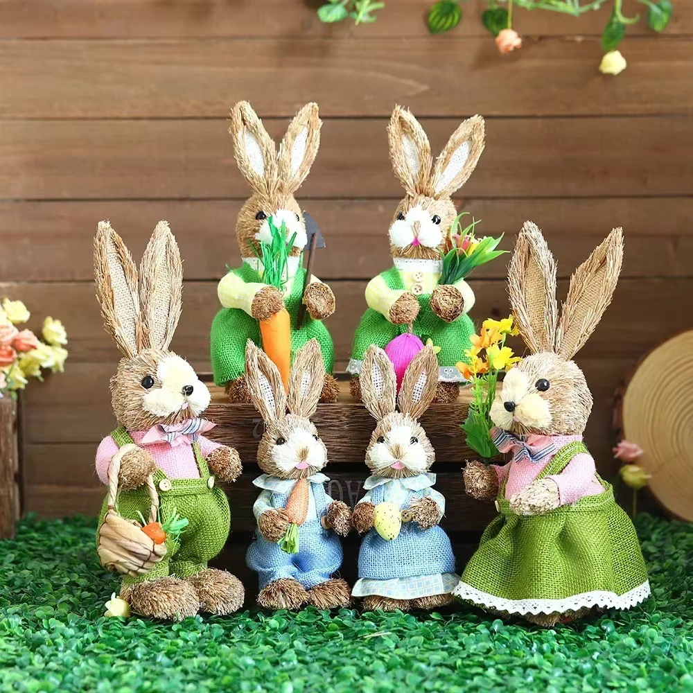 Décoration de lapin de pâques, figurine de lapin, ornement artisanal en queue de chat, vacances à la maison, lapin mignon, décoration de maison, lapin de pâques