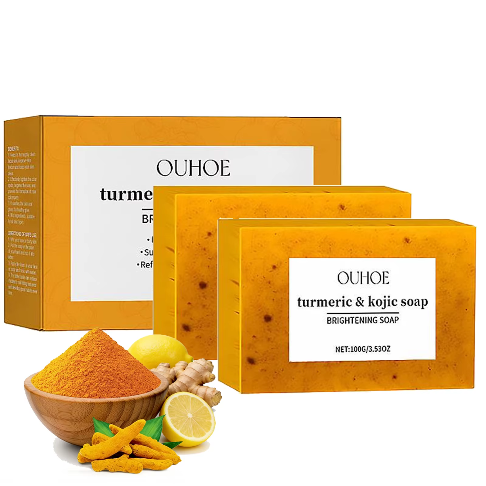 Savon au curcuma 100g, savon au citron et à l'acide kojique, savon pour la douche et le visage, soin du corps, nettoyant pour le visage, savon au curcuma pour le corps et le visage