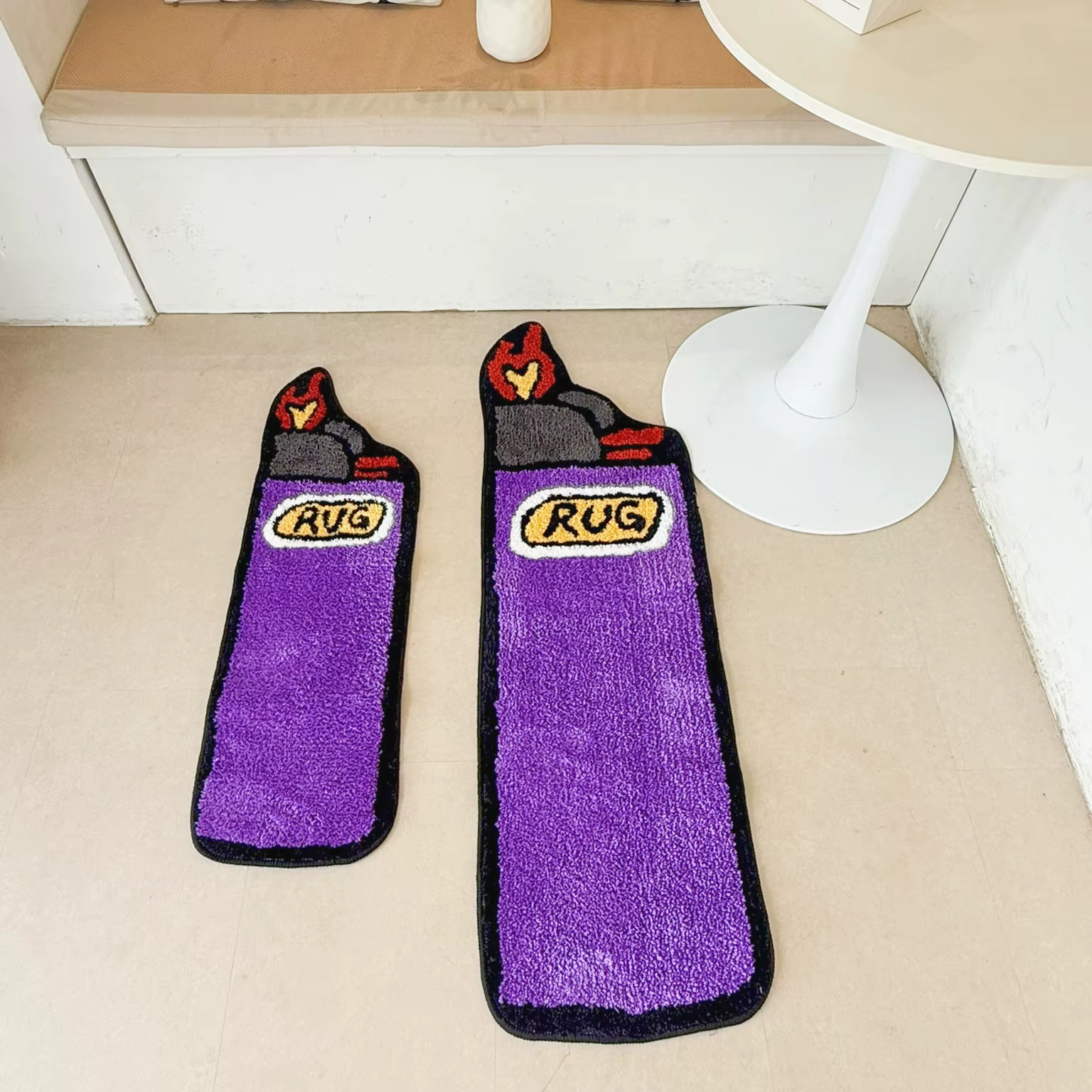 Ensemble de tapis touffetés en forme de briquet violet, 2 tailles, esthétique, doux, moelleux, antidérapant, pour la décoration de la chambre à coucher et du salon