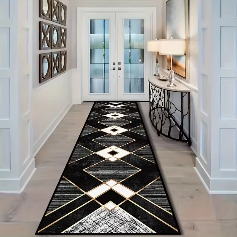 Tapis de couloir géométrique octogonal rétro marron-orange