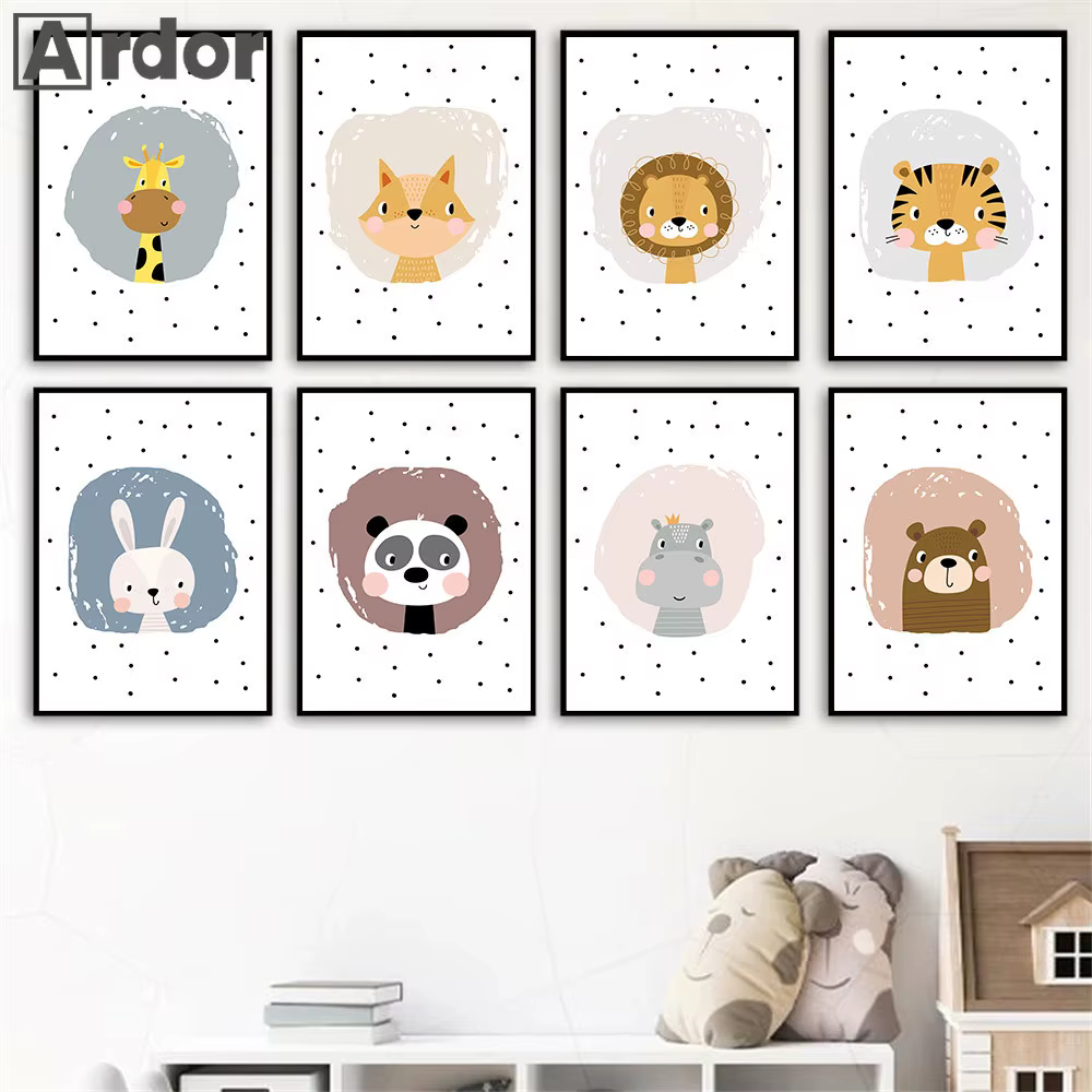 Affiches d'animal de bébé Krasnogirafe discutant lapin ours, impressions de peinture de pépinière, impression d'art mural pour enfant, nordique, gérer la décoration de chambre d'enfants