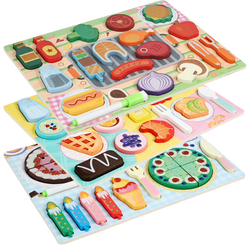 Jouets de cuisine pour enfants, série de cuisine de simulation, ensemble de jouets éducatifs, ensemble d'ingrédients de cuisine en bois, jouets cadeaux