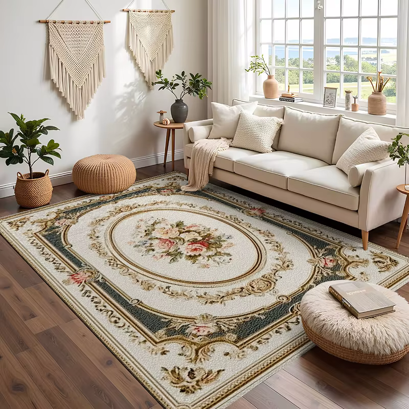 RAKKS – tapis de luxe léger Vintage à fleurs rurales, antidérapant, moderne, pour salon, chambre à coucher, décoration de la maison