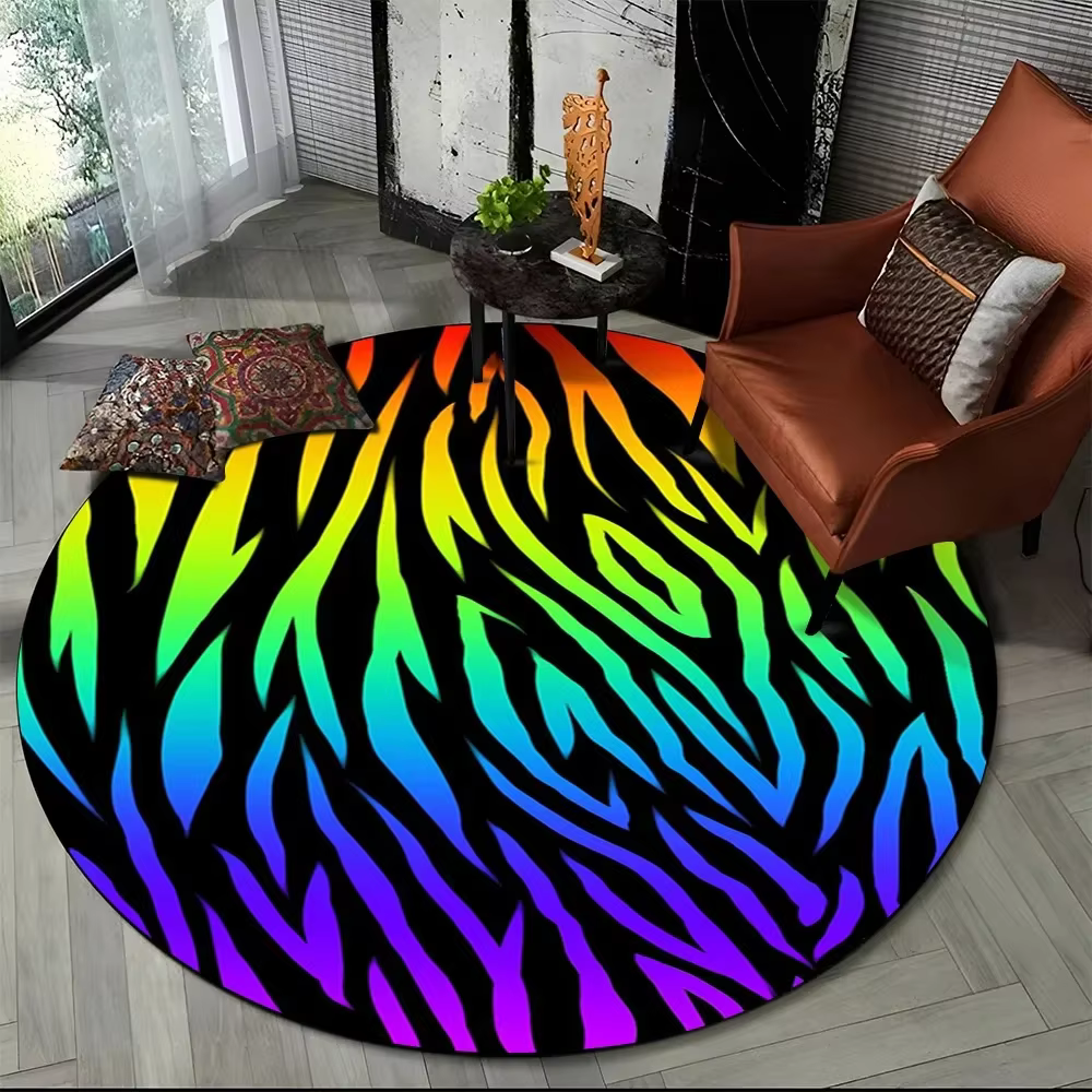Tapis rond imprimé à rayures zébrées roses