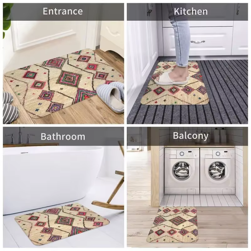 Moroccan Berber Rug Boho Style Front Door Mat Anti-Slip Antique Bohemian Geometric Doormat Floor Bathroom Entrance Rug Carpet