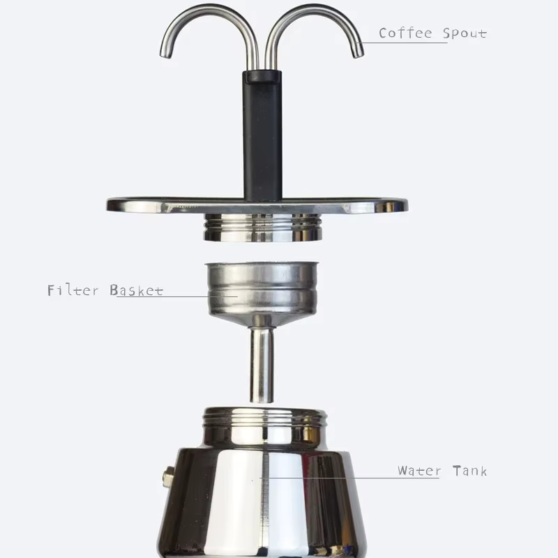 200ML Mini Moka Pot Double Tube 304 acier inoxydable cafetière italienne cafetière expresso main Verser cafetière Pot