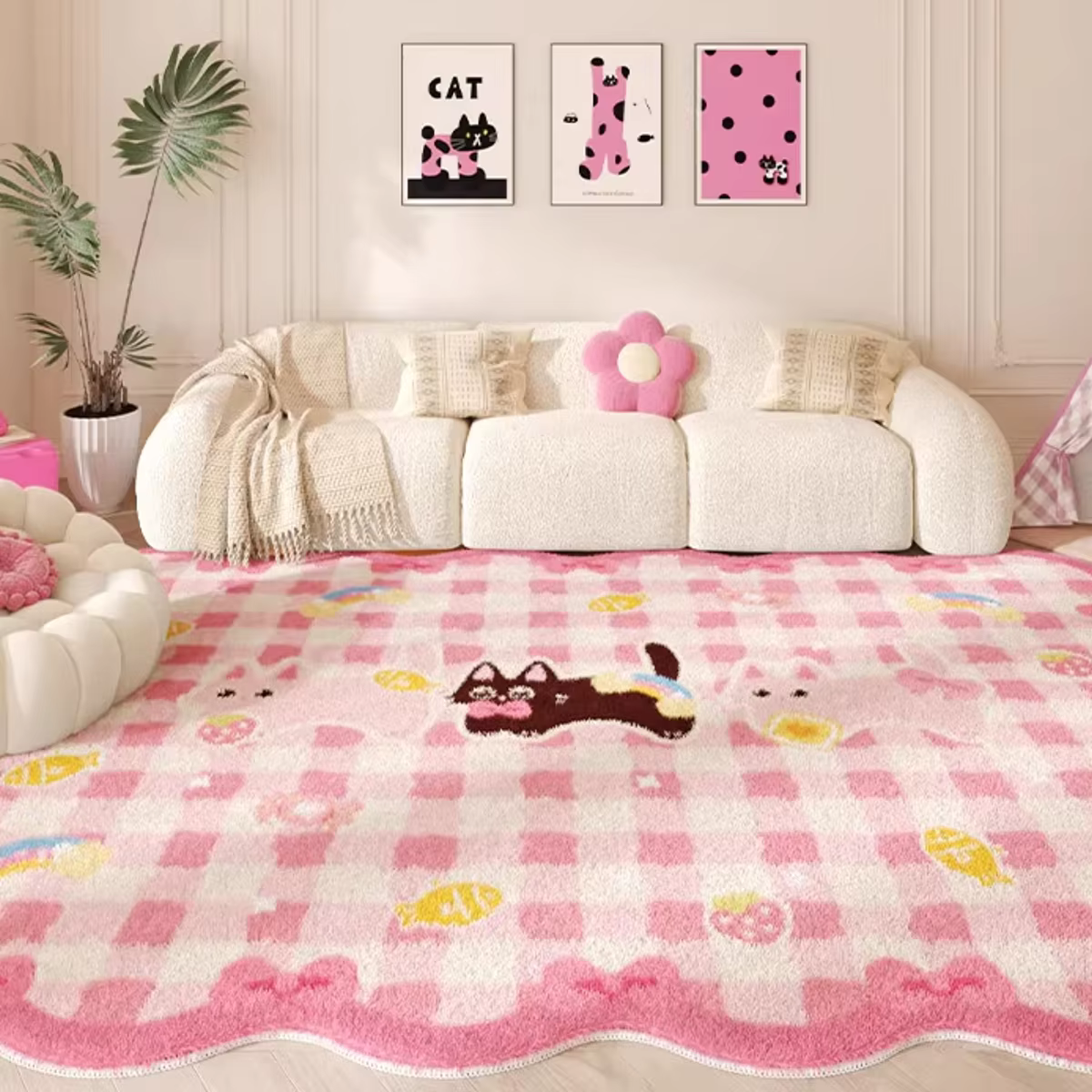 Tapis rose à grande surface pour salon