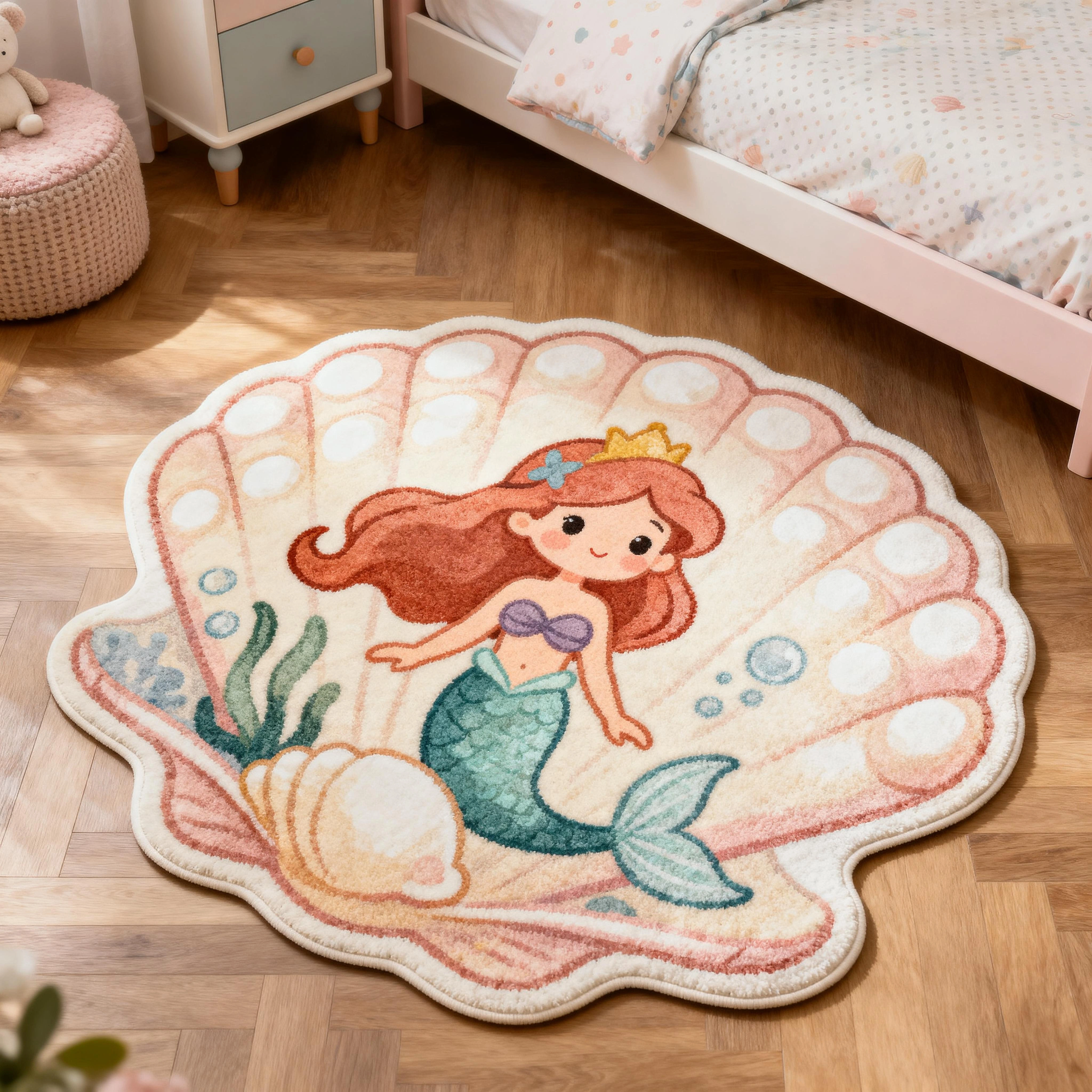 VIKAMA – tapis princesse sirène en forme de coquille