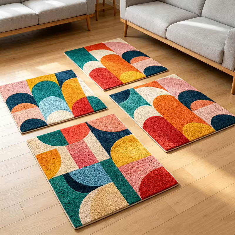 Kit de broderie au crochet pour tapis à motifs géométriques colorés, avec kit de boutons pour tapis au crochet, kit Smyrna pour tapis