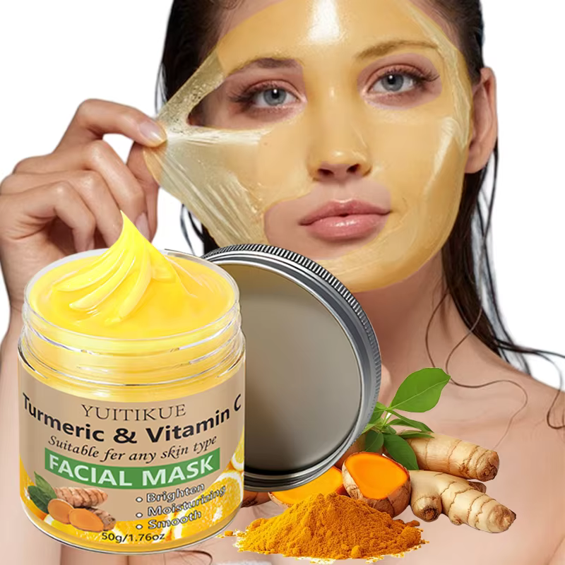 Masque facial YUITIKUE au curcuma et à la vitamine C 50g, hydratant, revitalisant, uniformise le teint, nourrit en douceur, améliore la peau rugueuse