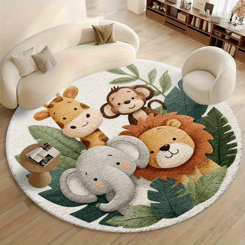 Tapis rond VIKAMA avec animaux de la jungle