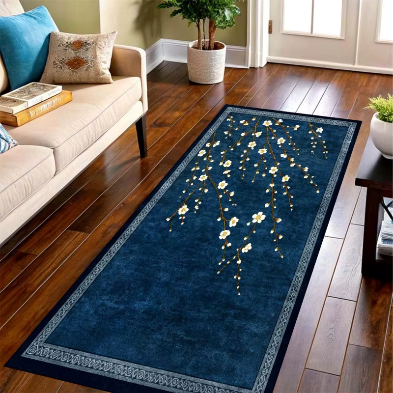 Tapis de couloir vintage en feutre avec bordure violette