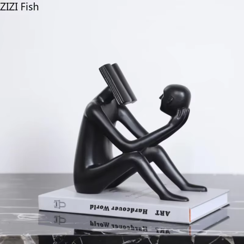 Sculpture de figure de lecteur de livre, décor esthétique de pièce, artisanat créatif de résine de rick, figures abstraites, statue, décoration de bureau