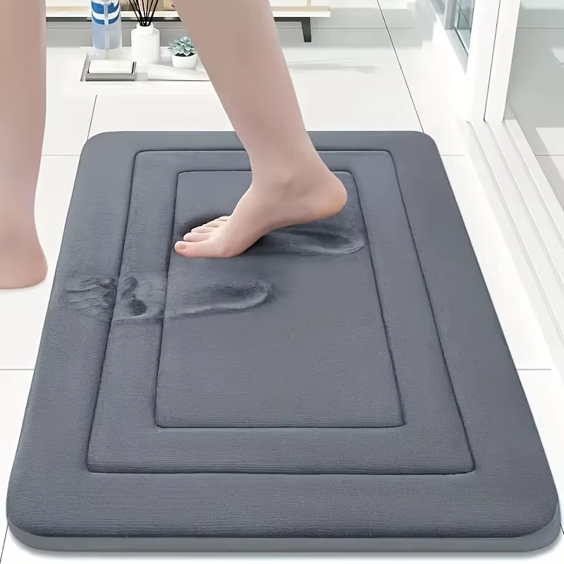 Tapis de bain Vintage en mousse à mémoire de forme, 1 pièce, absorbant, antidérapant, tapis de cuisine avec motif Floral, Beige et bleu, coussin sur pied confortable