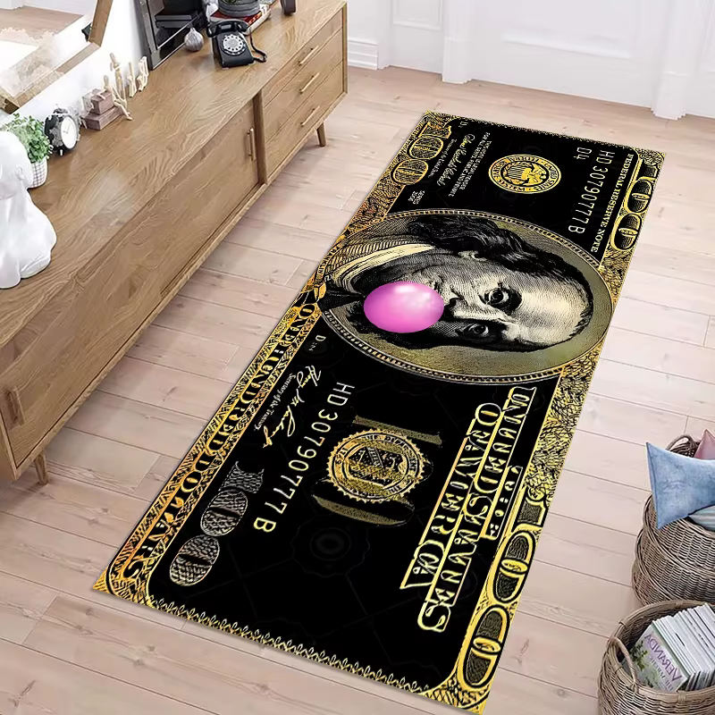 Tapis coloré créatif imprimé dollars, grand format, pour chambre à coucher, entrée, antidérapant, résistant aux taches, décoration intérieure