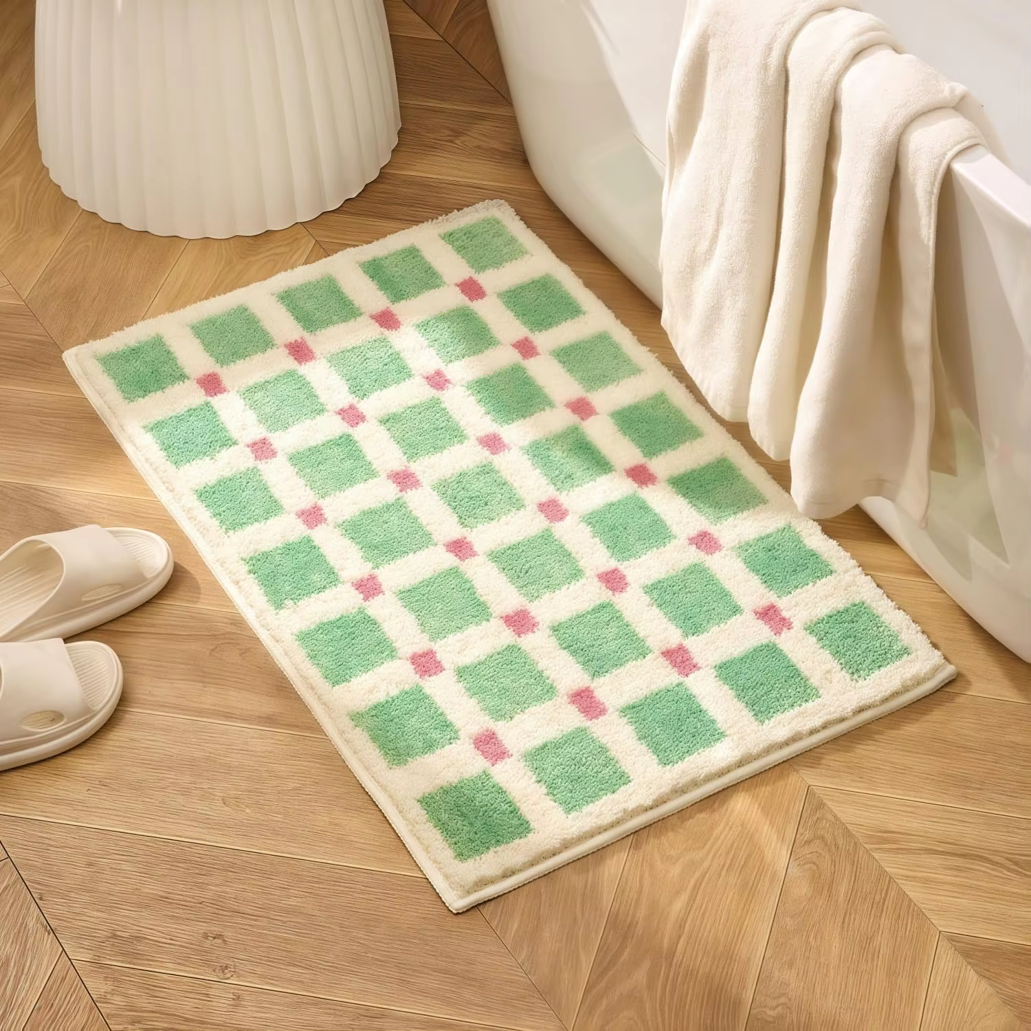 VIKAMA – tapis vert à carreaux pour salle de bain