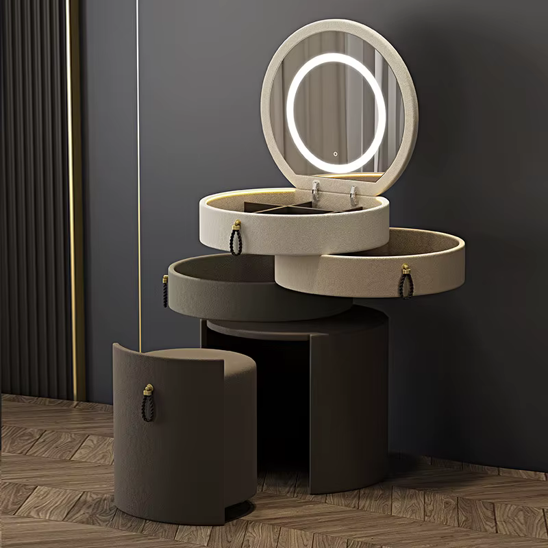 Coiffeuse de qualité élégante et glamour, au design créatif et esthétique nordique, avec rangement, pour chambre à coucher