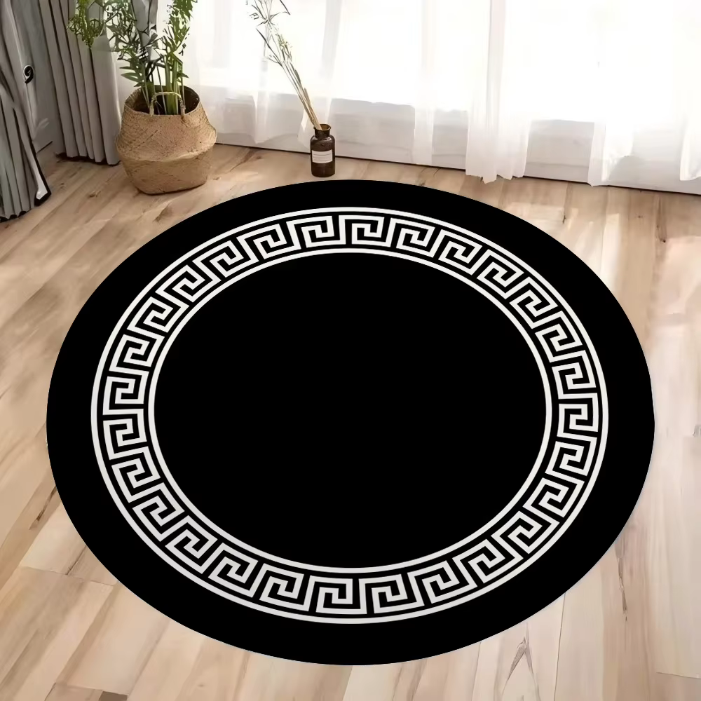Tapis rond lavable marocain noir or