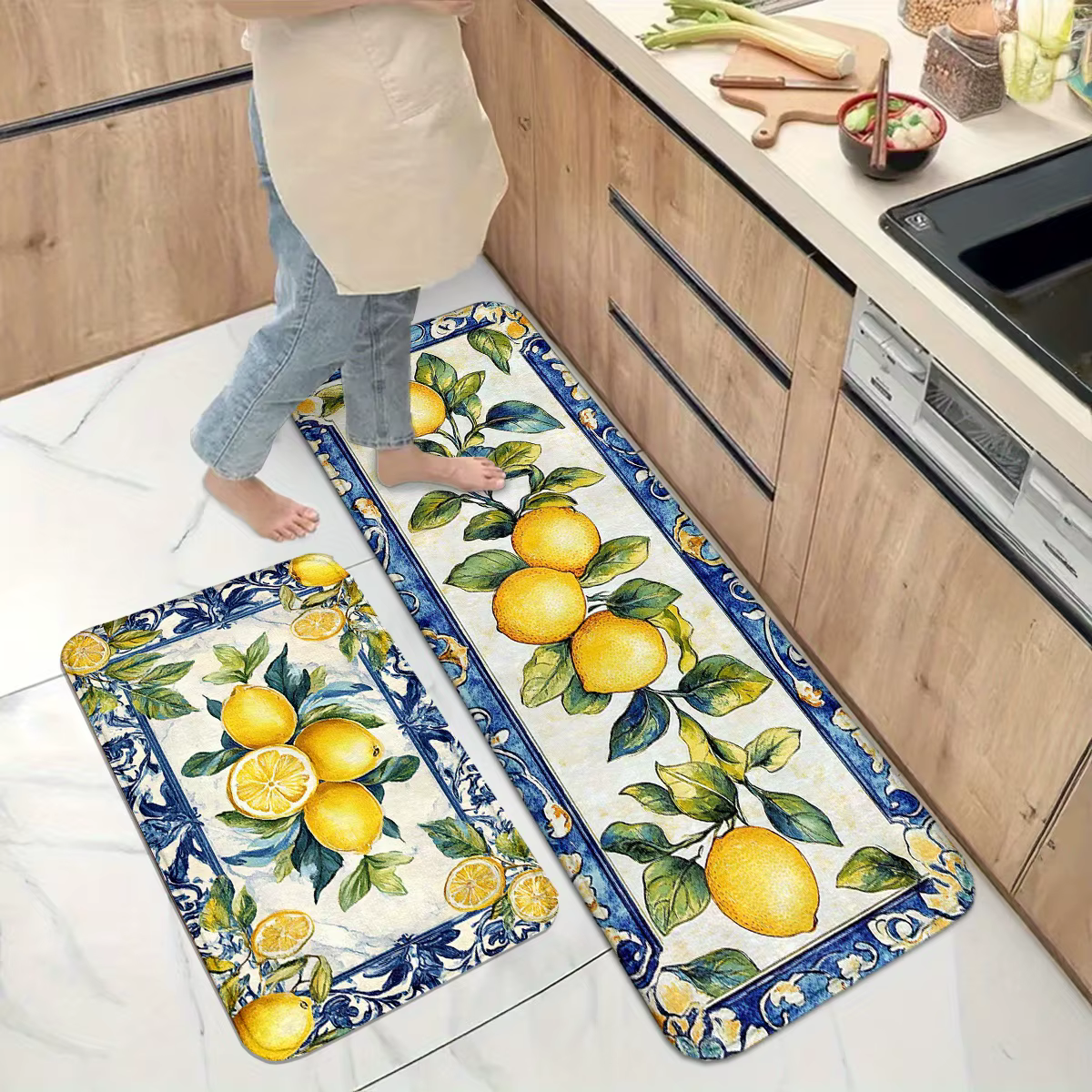 Ensemble de tapis de cuisine VIKAMA Mediterranean French Lemon