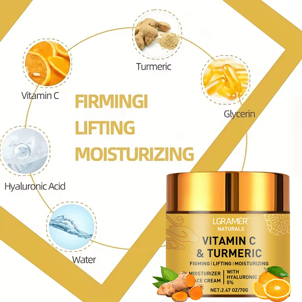 Crème pour le visage à la vitamine C au curcuma, rétinol, hydratant, raffermissant, hyaluronique, éclaircissant, réparateur, lisse, soins de la peau, crèmes blanchissantes