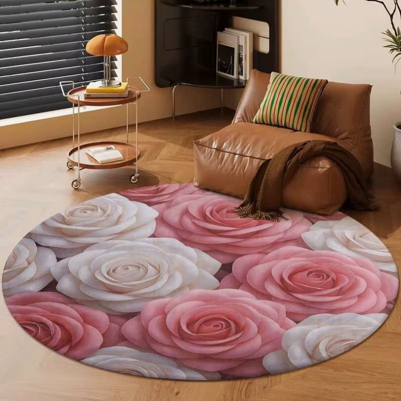 Tapis rond multicolore vibrant à motifs paisley et mandala