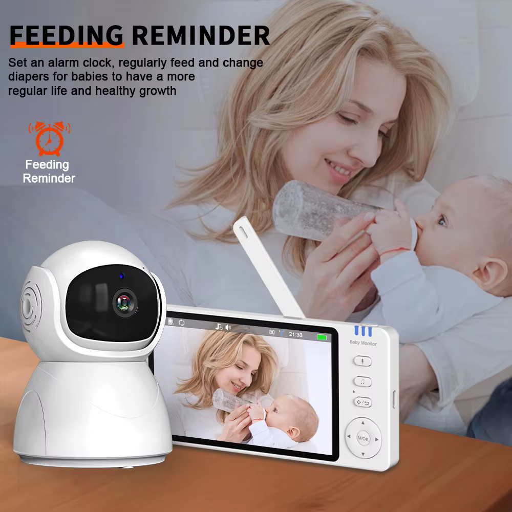 Moniteur bébé 5,0'' avec caméra inclinable et orientable, zoom 4x, audio bidirectionnel, vision nocturne, VOX, température, 8 berceuses, caméra vidéo pour nounou