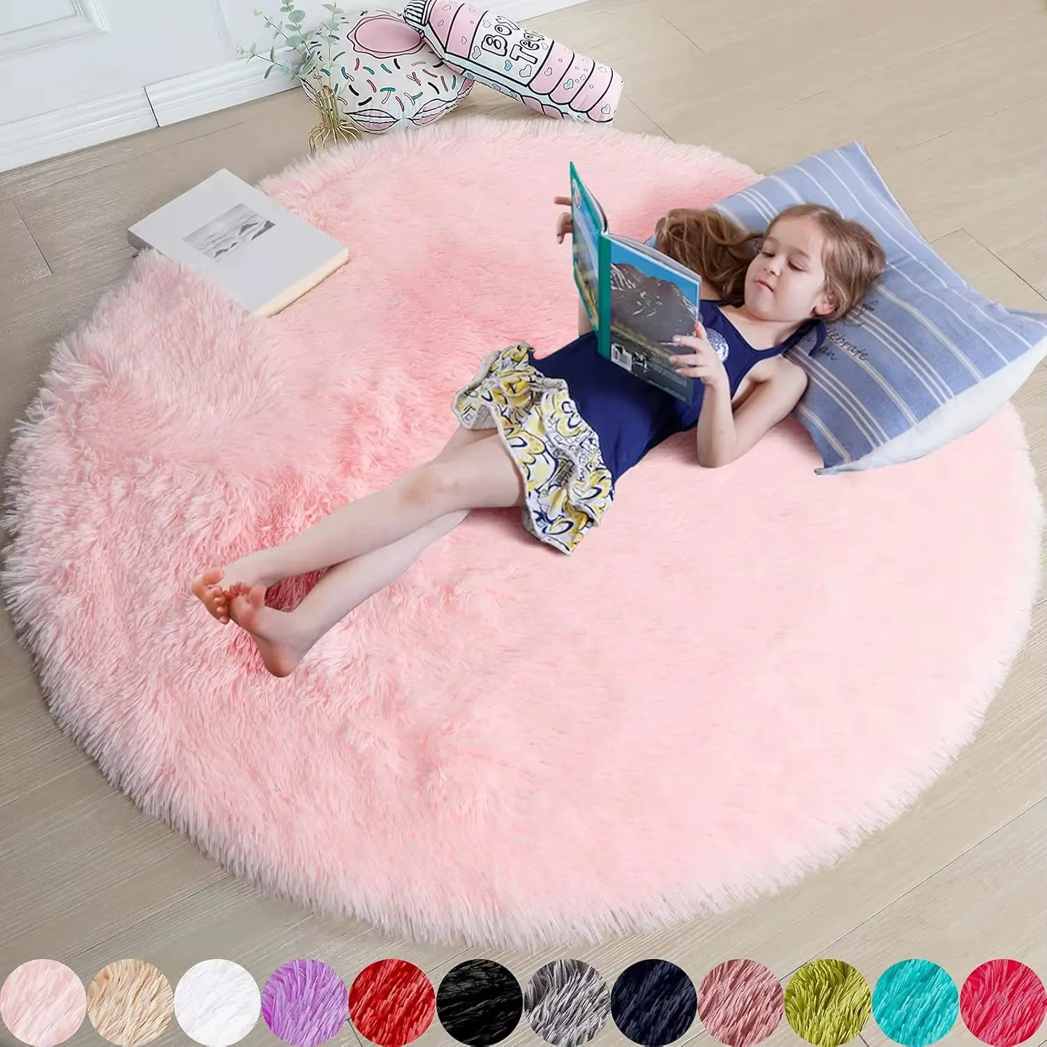 Vikama Tapis rond rose pour chambre de fille