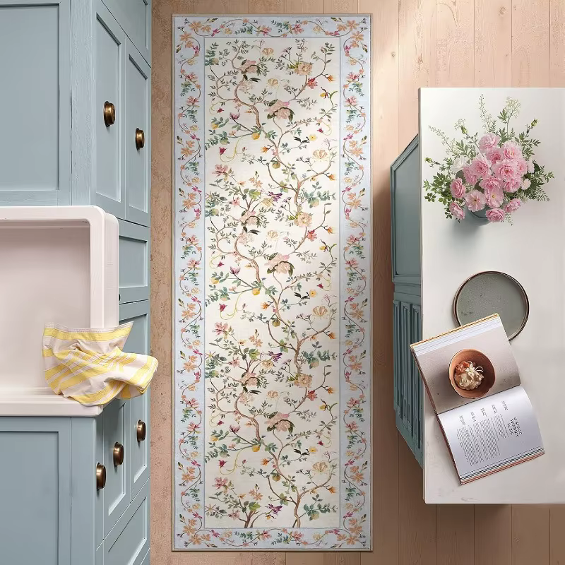 Tapis de couloir vintage à motif floral