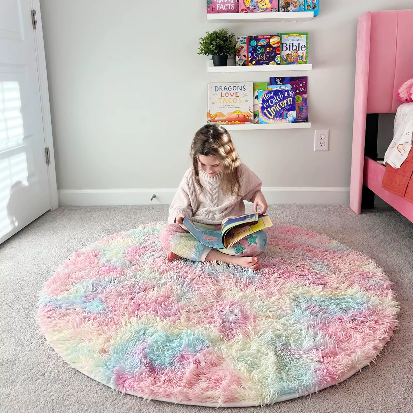 Vikama arc-en-ciel moelleux tapis rond pour filles chambre décor à la maison coloré Pastel Shag cercle doux mignon flou