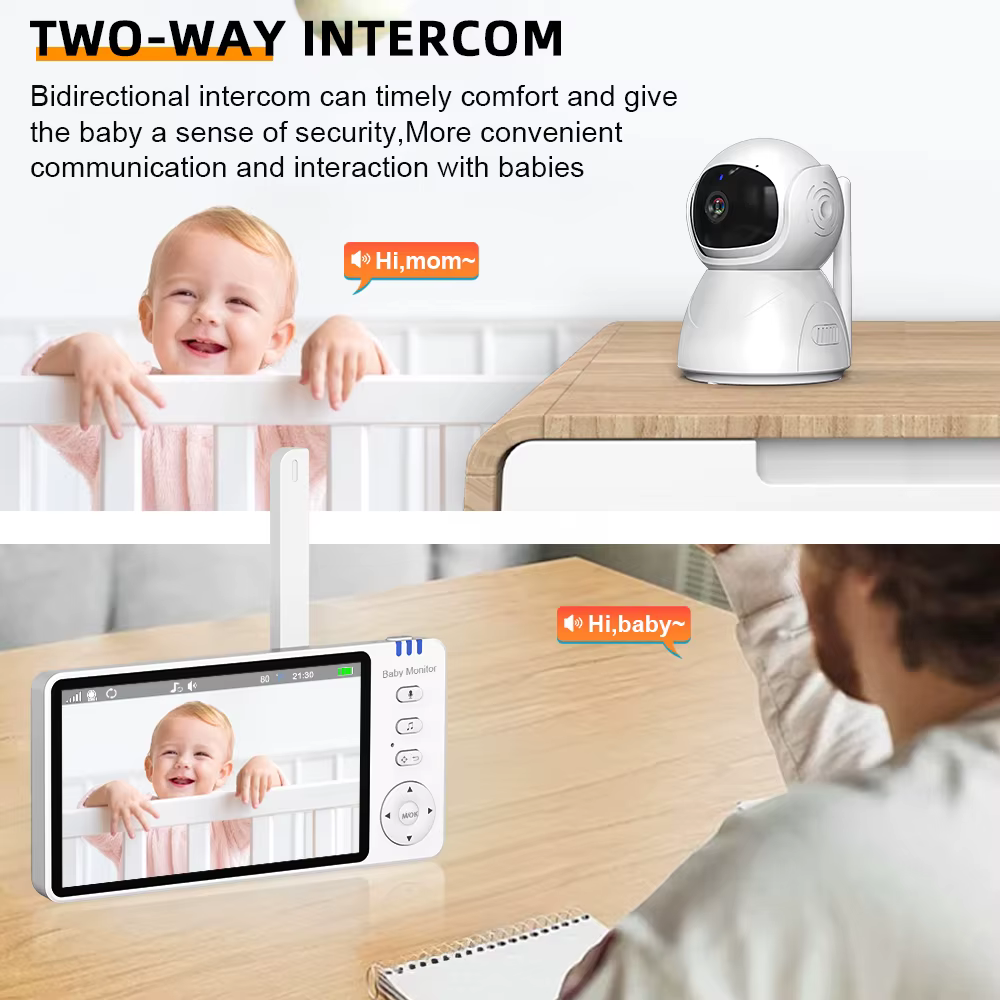 Moniteur bébé 5,0'' avec caméra inclinable et orientable, zoom 4x, audio bidirectionnel, vision nocturne, VOX, température, 8 berceuses, caméra vidéo pour nounou