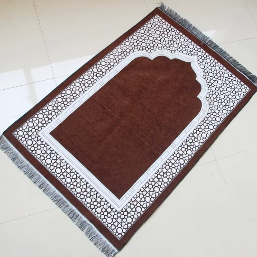 Nouveau tapis de prière pliable lavable antidérapant islamique rectangulaire avec pompon, tapis de salon