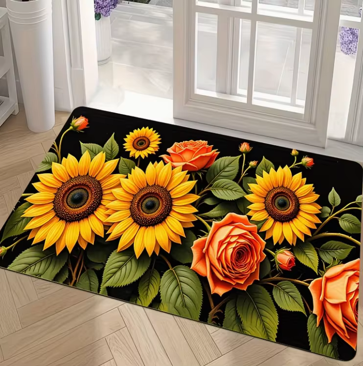 Tapis vintage Boho à fleurs de tournesol