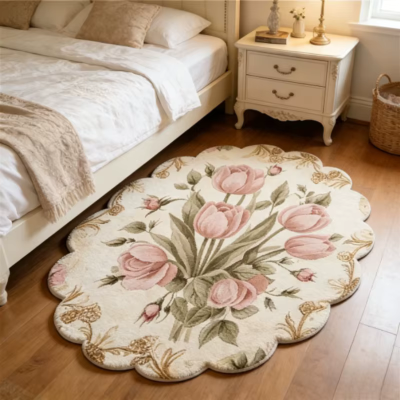 Tapis en peluche de style français pour la décoration de chambre à coucher