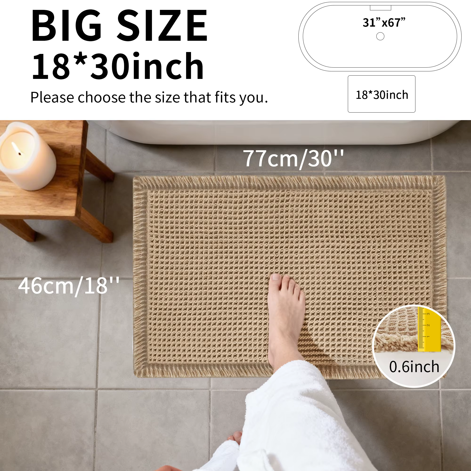 Tapis de bain gaufré Boho