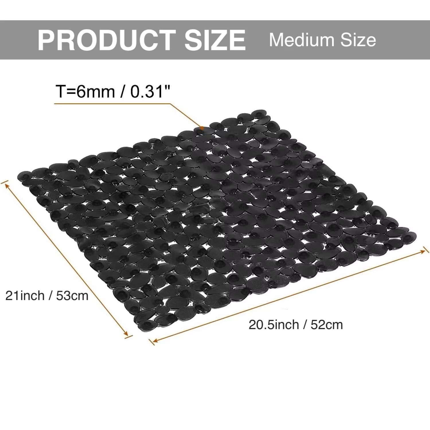 Tapis de douche carré avec ventouses et trous de vidange