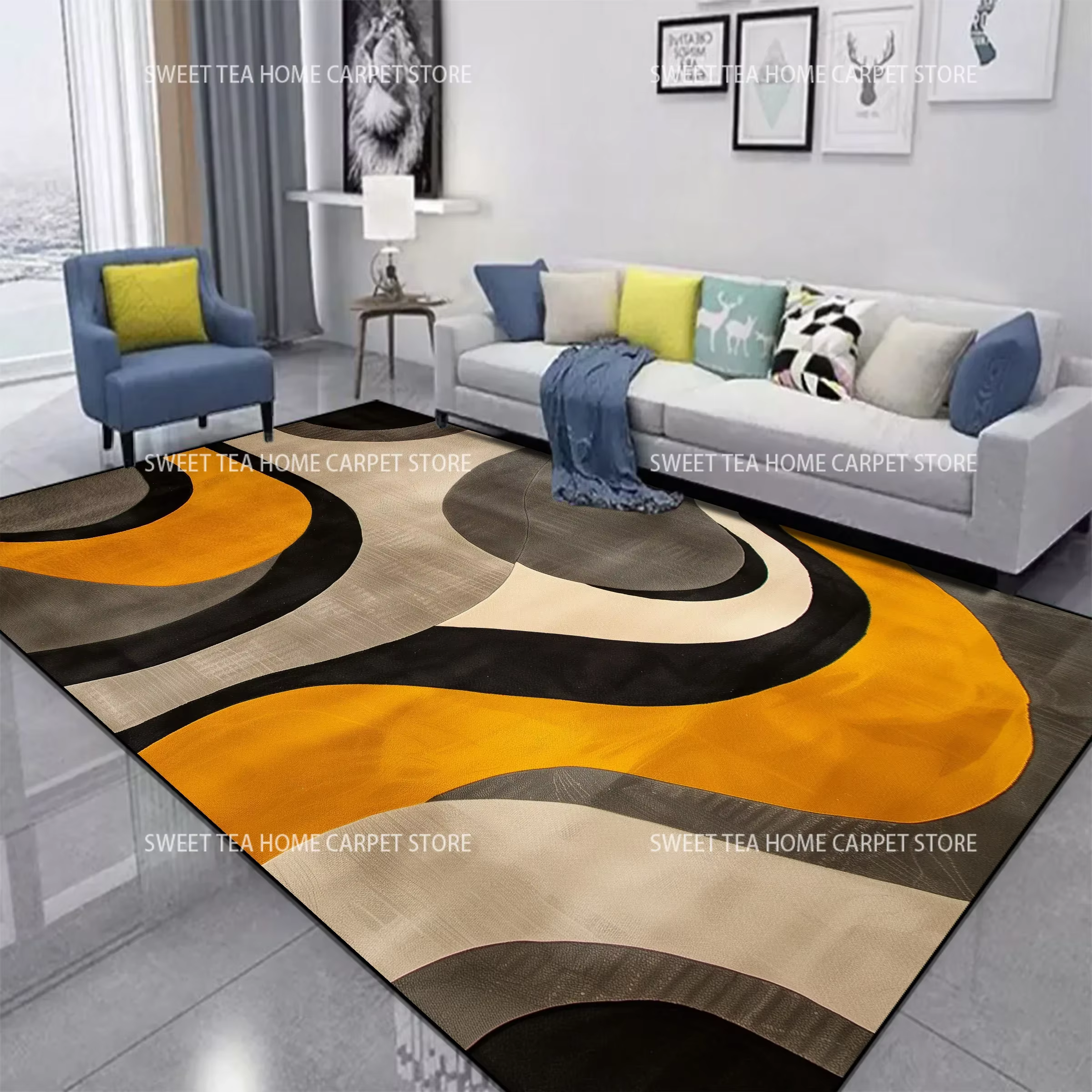 Tapis abstrait rouge et noir pour salon