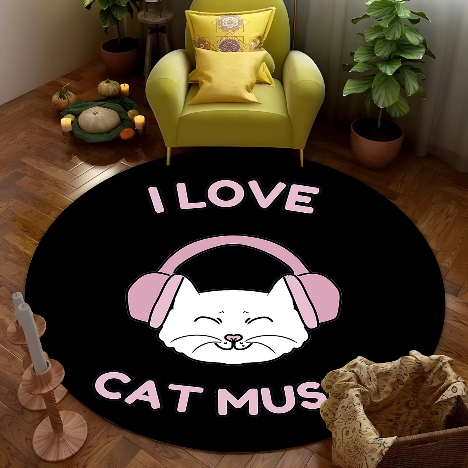Tapis rond de musique personnalisé en flanelle douce