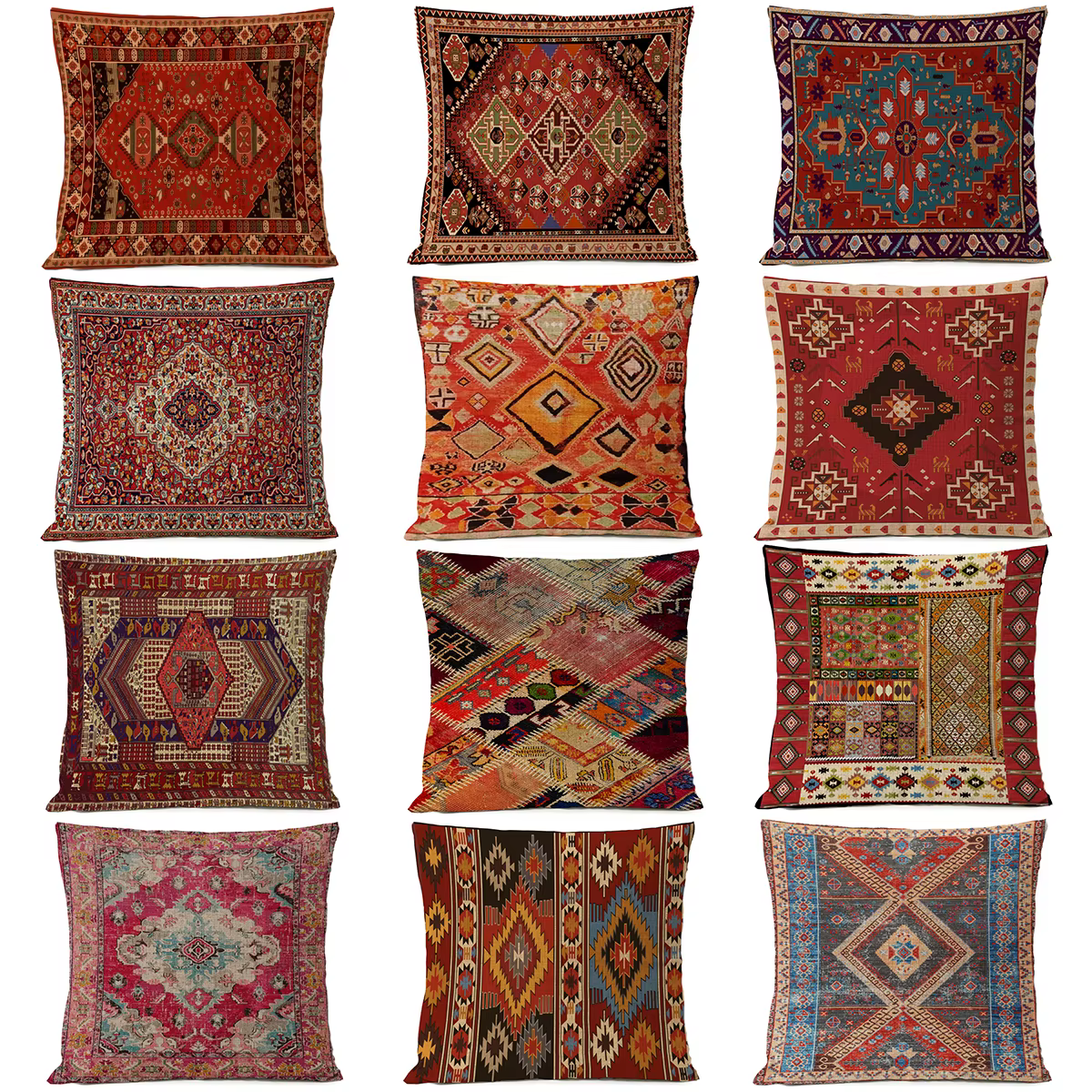 Taie d'oreiller décorative pour canapé, tapis persan ethnique, coussin géométrique, rouge, bleu, tribal, bergame, bohème, décoration de la maison