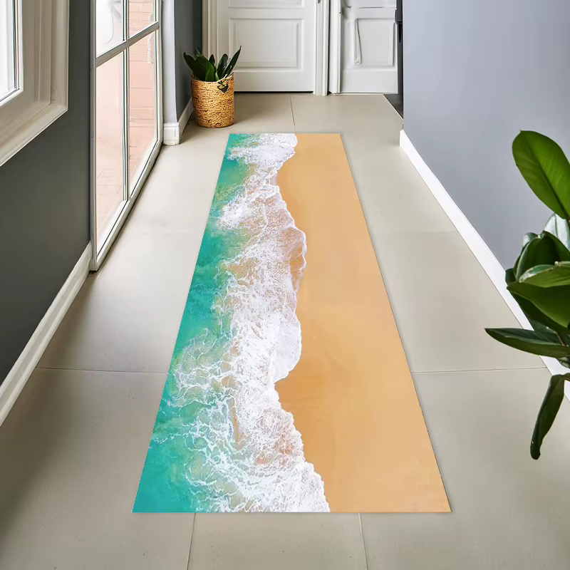 Tapis de plage bleu motif vague océanique