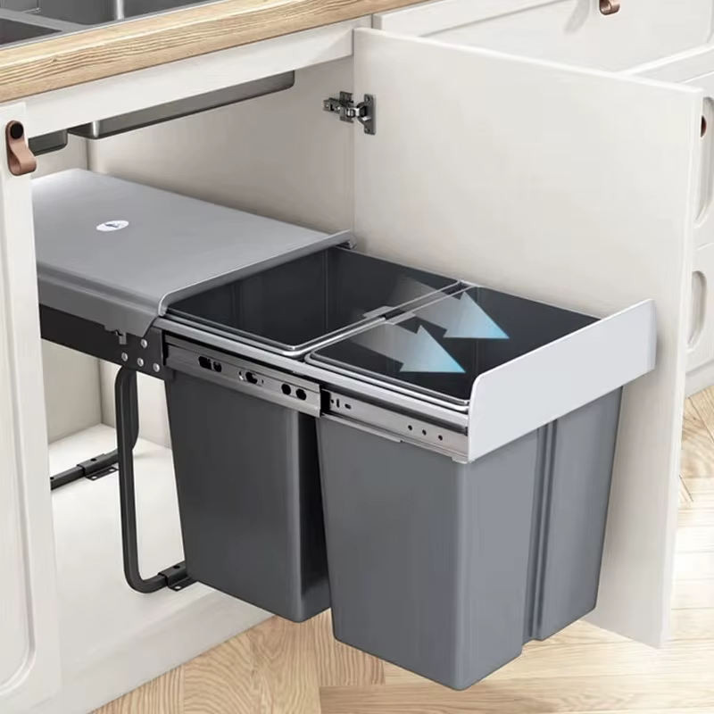 Poubelles de cuisine encastrées modernes, simples, à séparation sec/humide, type coulissant, créatives, pratiques, multifonctionnelles, pour la décoration de la maison