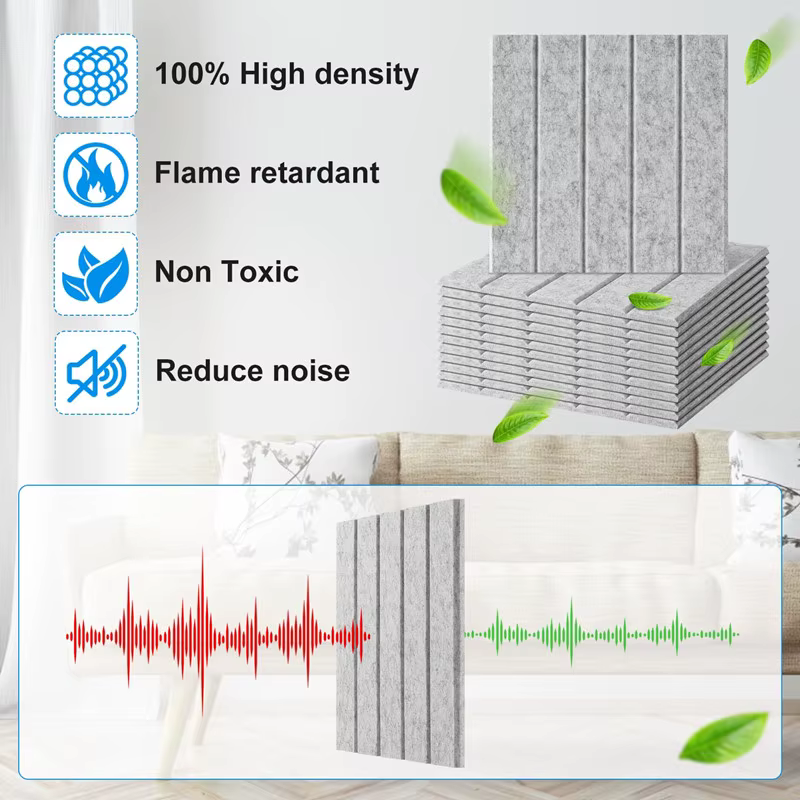 Panneaux insonorisants, lot de 12, 300x300x9mm, panneaux acoustiques carrés autocollants, panneaux insonorisants à rayures verticales pour mur et plafond
