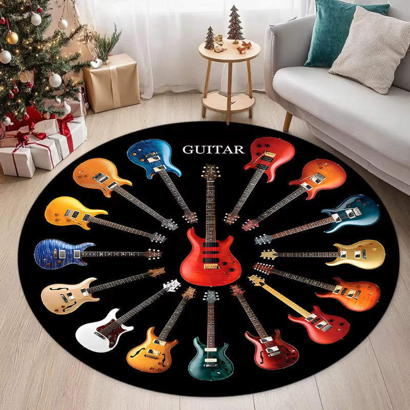 Tapis rond à thème musical pour guitare