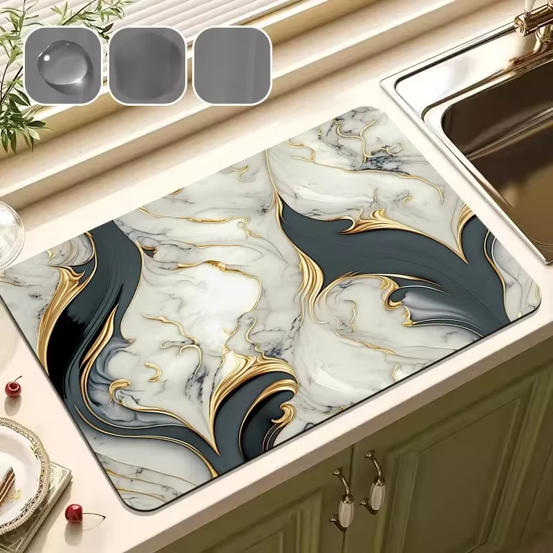 Tapis de vidange de vaisselle de cuisine en marbre
