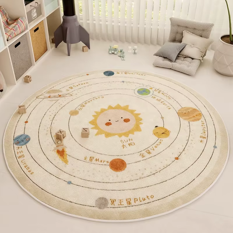 Tapis Épais Rond en Peluche pour Chambre d'Enfant